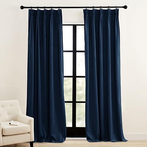 RYB HOME Navy Blue Pinch Pleated Curtains, Floor to Ceiling Blackout Thermal Insulated Noise Reducing Drapes for Living Room Home Office, W38 x L90 inches, 2 Panels