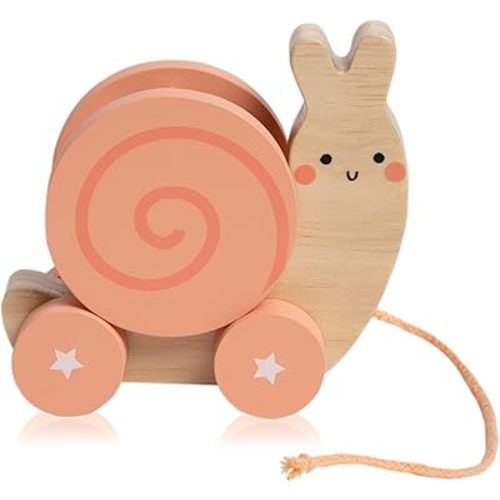 Pearhead Montessori Snail Pull Toy, Pull Along Wooden Toy, Early Development Push and Pull String Toy, Motor Skill Toy for Toddlers Ages 1+ Year