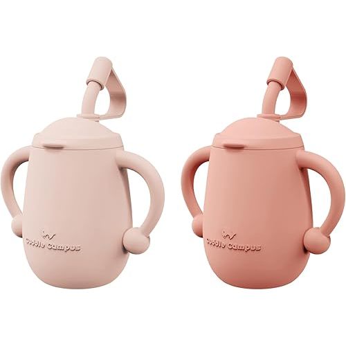 Cuddle Campus Pack of 2 Silicone Baby Training Cup, Shatterproof Toddler Sippy Cups with Straw, Open Cup for Baby, 6+ Months 5 Oz