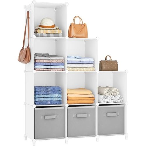 HOMIDEC Closet Organizers and Storage, 9 Cube Storage Organizer Cubes, Portable Closet Organizer Shelves for Clothes, Bedroom, Wardrobe, Kids Room, Bathroom, White