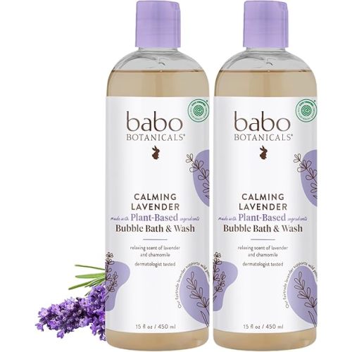 Babo Botanicals Calming Lavender 2-in-1 Bubble Bath & Wash - Relaxing Chamomile & Lavender - EWG Verified- Vegan- For all ages- Scented with Lavender Essential Oil - 1 or 2-Pack