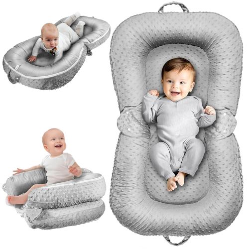 Baby Lounger Pillow : 3-in-1 Infant Lounger Pillow for Newborn 0-24 Months, Portable Tummy Time Mat for Home and Travel, Breathable & Soft Baby Seat for Baby, Babies Essentials Gifts, Grey