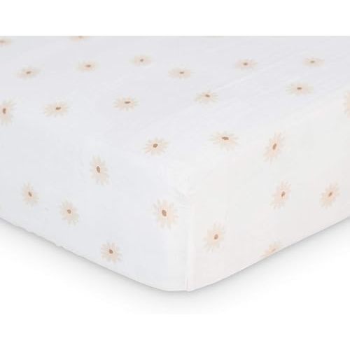 Lulujo Muslin Crib Sheets - Fitted Crib Mattress Sheets for Boys and Girls - 28"x 52", 1 Pack (Daisies)