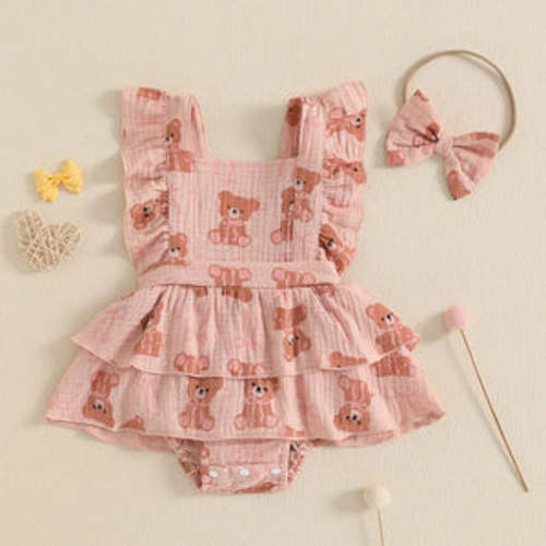 Ruffled Teddy Bear Dress & Headband for Baby Girls – Bitsy Bug Boutique