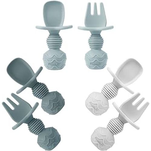 PandaEar 6 Pack Silicone Baby Spoons Self Feeding| Infant Spoons First Stage| Baby Utensils 6-12 Months| Toddler Baby Feeding Spoon | Baby Eating Essentials| Baby Led Weaning Supplies