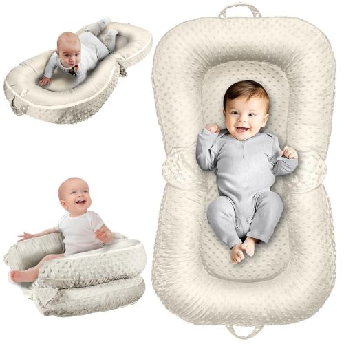 Baby Lounger Pillow : 3-in-1 Infant Lounger Pillow for Newborn 0-24 Months, Portable Tummy Time Mat for Home and Travel, Breathable & Soft Baby Seat for Baby, Babies Essentials Gifts, Off-White