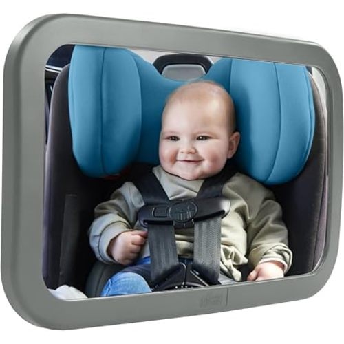 GORILLA GRIP Baby Car Mirror, Rear Facing Travel Gear, Back Seat 360° Rotation Mirrors, Great Visibility, Child and Infant Backseat Safety, Secure Straps, Easy Install Accessories for Babies, Gray