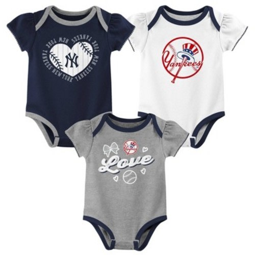 MLB New York Yankees Infant Girls' 3pk Bodysuit, Size: 6-9M
