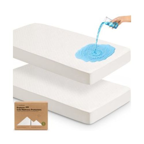 2-Pack Protect+ Waterproof Crib Mattress Protector Covers, Mavy Quilted Cotton Baby Mattress Topper, Toddler Crib Sheets