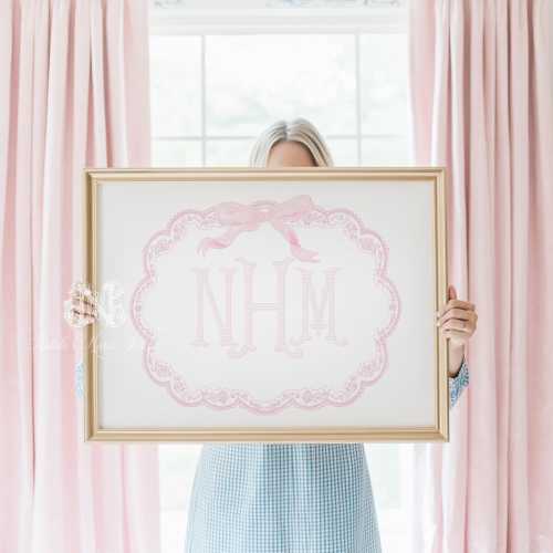 Pink Nursery Monogram Art | Baby Girl Pink Nursery Decor Grandmillenial | Baby Girl Name Print | Pink Bow Art