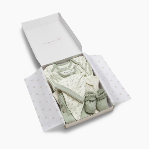 Tiny Kind Deluxe 7 Piece Gift Set - Sage Multi Leaf, 0-3M