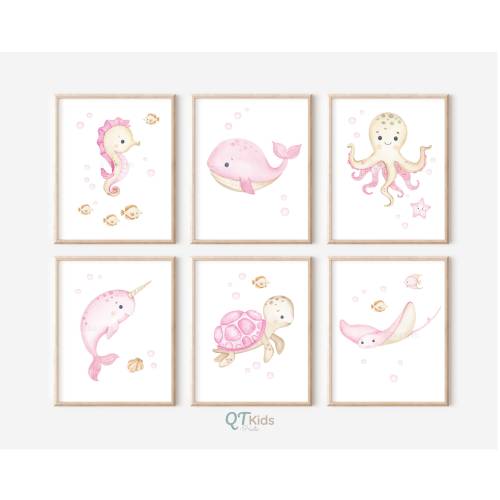 Girl Nursery Prints, Under the Sea Nursery Decor, Sea Animal Prints, Ocean Nursery Prints, Nautical Wall Art, Ocean Animals DIGITAL DOWNLOAD