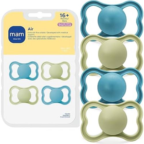 MAM Air Pacifier for Babies 16+ Months, Extra Air Flow for Sensitive Skin, Developed with Medical Experts, BPA-Free Skin Soft Silicone, 4 Count, Made in Europe