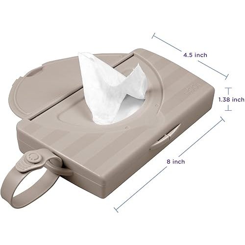 Ubbi On-the-Go Baby Wipes Dispenser, Portable Wipes Container for Travel, Diaper Bag Accessory Must Have for Newborns, Reusable Wipes Holder, Taupe