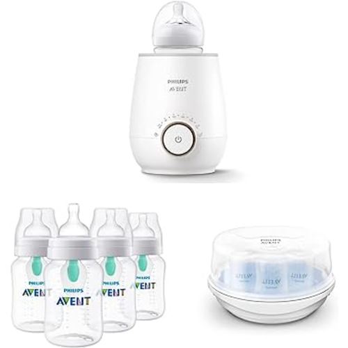 Philips AVENT Fast Baby Bottle Warmer (SCF358/00) and Anti-Colic Baby Bottles (SCY703/04) Bundle
