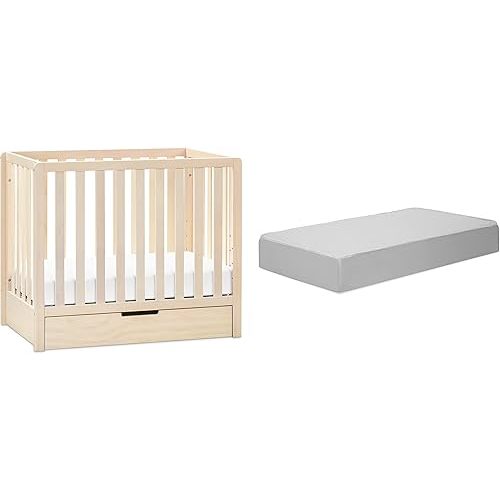 Carter's by DaVinci Colby 4-in-1 Convertible Mini Crib with Trundle in Washed Natural with Complete Slumber Mini Crib Mattress