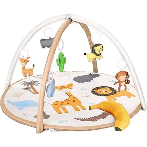 7 in 1 Baby Play Mat, Tummy Time Mat with 6 Detachable Toys & Banana Pillow for Toddler Sensory and Motor Skill Development Discovery, Newborn Essential Gifts for 0-36 Months Baby Girl Boy