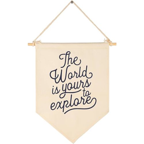 The World Is Yours To Explore-Adventure Flag Sign Gifts for Baby Newborn Boys Girls Kids-Banner Pennant Wall Decor Gifts for Nursery Bedroom Playroom Decor-Baby Gift Shower