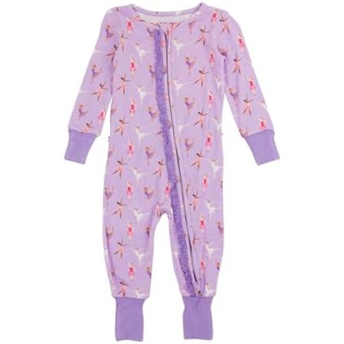 RuffleButts SoftSnooze™ Viscose from Bamboo Baby Girls Ruffle One Piece Convertible Pajamas