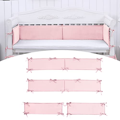 Baby Padded Cushioned Liners Crib Anticollision Pads, Mesh 4 Insides Breathable Cushioned Pads for Boys Girls (JR-Pink)