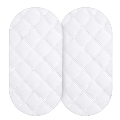 Yoofoss Waterproof Bassinet Mattress Pad Cover 2 Pack Fit for Hourglass/Oval Bassinet Mattress, Baby Bassinet Mattress Protector for Boys and Girls 32X16in White
