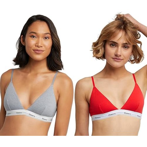 Hanes Women's Originals Triangle Bralette Pack, Breathable Stretch Cotton Bras, 2-Pack
