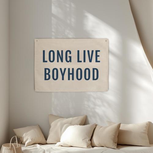 Long Live Boyhood Canvas Sign Flag Banner Boy Room Wall Decor Kids Room Wall Art Decor Boys Bedroom Decor Brothers Nursery Decor Navy Blue
