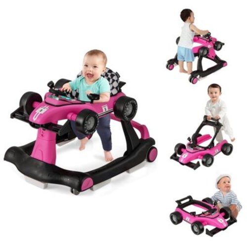 Spaco 4-in-1 Foldable Activity Push Walker with Adjustable Height-Pink, Baby Walker with Wheels for Boys Girls Babies