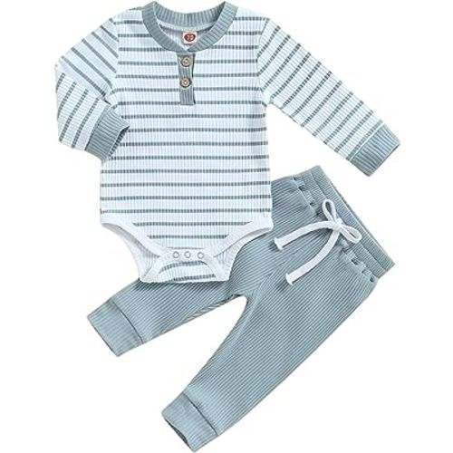Newborn Baby Boy Girl Clothes Ribbed Knitted Long Sleeve Romper Pants Solid Cotton Infant Fall Winter Outfits 2Pcs