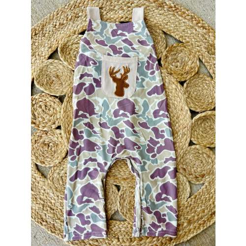 Embroidered Deer Camo Long Romper