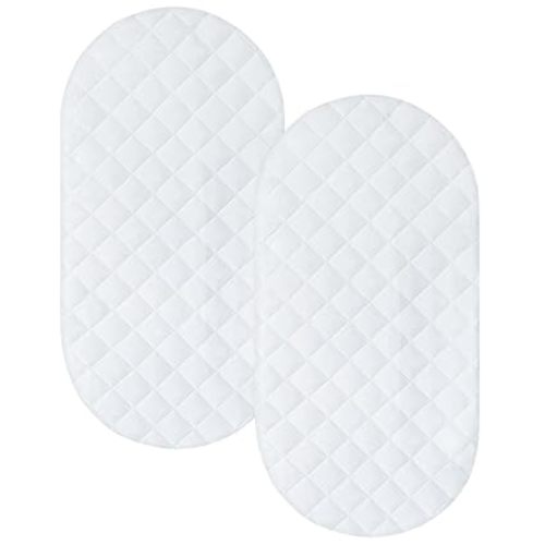 Bassinet Mattress Pad Cover 32"x17", Waterproof Bassinet Mattress Protector | Fit for Hourglass/Oval Bassinet Mattress, Quilted Bassinet Sheets 2 Pack for Boys Girls, White