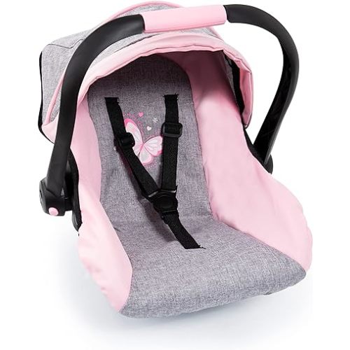 Bayer Design 67933AA Toy, Car Seat Easy Go for Neo Vario Pram with Cover, Doll Accessories, Pink, Grey with Butterfly,Grey/pink, for dolls up to 18"