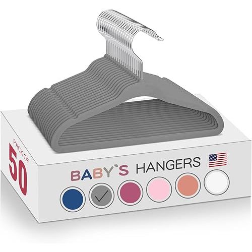 Kids Velvet Hangers 50pack-11 Inch Non Slip Baby Hangers Velvet, Space Saving Kids Clothes Hangers - 360° Swivel Hook, Strong & Durable Infant/Toddler Hangers