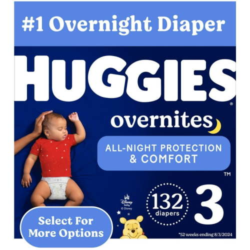 Huggies Overnites Nighttime Diapers, Size 3 (16-28 lbs), 132 Ct (Select for More)