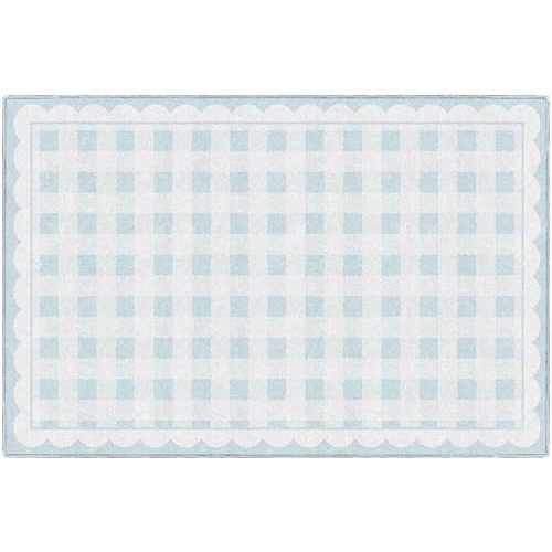 Flagship Carpets Schoolgirl Style Pretty in Pink Light Blue Gingham Educational Area Rug for Kids Room, Children's Classroom Rug for Teaching and Playroom, 5' X 7'6" - Light Blue