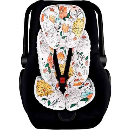 Pea Pod Baby Car Seat Head Support for Newborn, 2 in 1 Infant Car Seat Head Body Support for Girls Extra Soft Breathable Baby Car Seat Cushion Insert for Strollers, Swings, Bouncers, (Retro Floral)