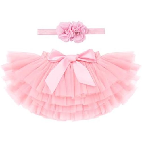 Baby Girl Tutu Skirt with Diaper Cover Toddler Girls Tulle Bloomers and Headband First Birthday Cake Smash Outfits 0-3T