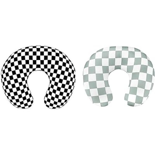 DILIMI Nursing Pillow Cover, Soft Removable Pillow Cases for Baby Girl and Boy, Green & Black Checkerboard, Pillow Not Include
