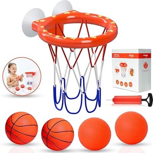​Bath Toys – Bathtub Basketball Hoop for Toddlers and Kids, Mold-Free Shower Toy with 4 No-Hole Balls, Fun Bathtub Toys for Boys and Girls
