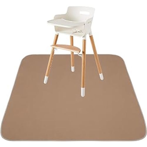 Baby Splat Mat for Under High Chair/Arts/Crafts, Triluby 51" Waterproof Non Slip Food Splash Mat for Eating Mess, Washable Weaning Mat Reusable Spill Floor Protector (Brown)