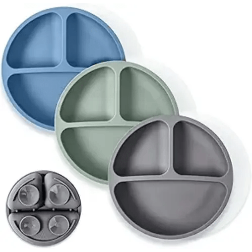 WeeSprout Suction Plates with Lids for Babies & Toddlers - 100% Silicone, Dinnerware Stays Put, Divided Design for Picky Eaters, Microwave & Dishwasher Friendly, 3 Pack