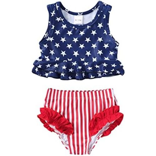 YOUNGER TREE Toddler Baby Girls Summer Swimsuit Sleeveless Striped Swimwear Two-Piece Suit Beach Bikini