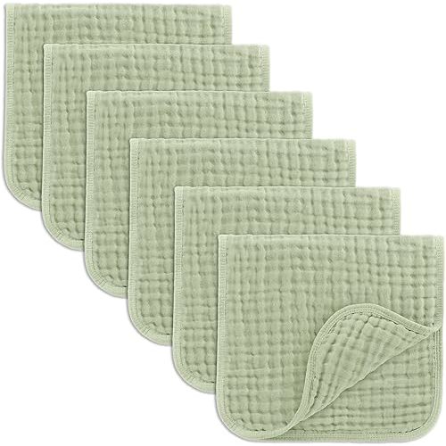 Comfy Cubs Muslin Burp Cloths Set Large 100% Cotton Hand Washcloths for Babies, Baby Essentials 6 Layers Extra Absorbent and Soft Boys & Girls Baby Bibs & Burp Cloths Set (Kelp, 6-Pack, 20" X10")