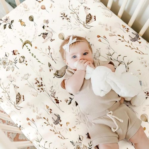 Stretch Ultra Soft Jersey Knit Fitted Crib Sheets Set 2 Pack，Fit All Standard Crib Mattress Pads Safe and Snug, Crib Fitted Sheet for Baby, Happy Party