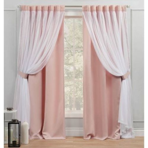 Set Of 2 84"x54" Catarina Layered Solid Blackout And Sheer Hidden Tab Top Curtain Panel Pink - Exclusive Home