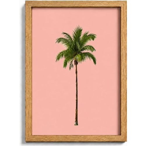 Framed Palm Tree Canvas Wall Art,Pink Tropical Picture Wall Decor