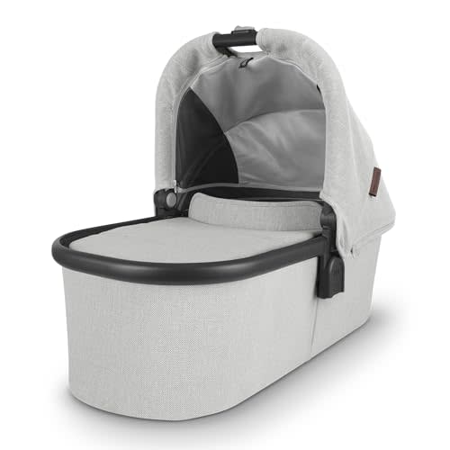UPPAbaby Bassinet/Compatible with Vista, Cruz, Ridge, Minu Strollers/Overnight Sleep Solution/Mattress, Sheet, and Bug Shield Included/Anthony (White and Grey Chenille/Carbon Frame)