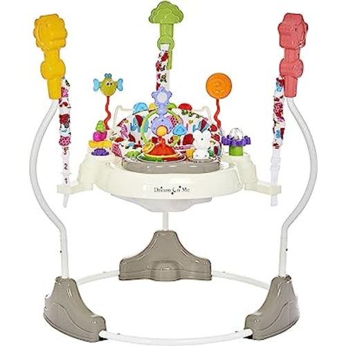 Dream On Me Zany 2-in-1 Baby Activity Center and Bouncer in Elephant Print, Sturdy and Strong Frame, 3 Height Positions, 360° Rotating Seat, 12 Songs with Flash Lights