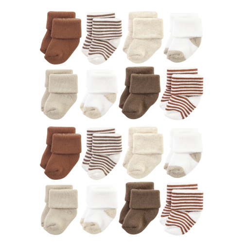 Hudson Baby Cotton Rich Baby Terry Socks 16-Pack, Neutral Brown, 6-12 Months