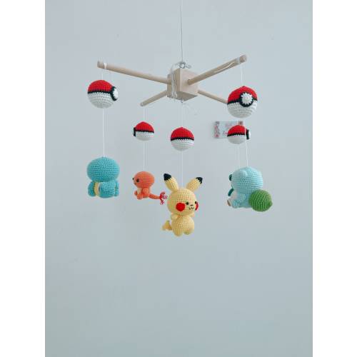 Portable crib / Pokemon Pikachu and friends crochet baby mobile set / nursery decoration / crochet mobile / unique gift